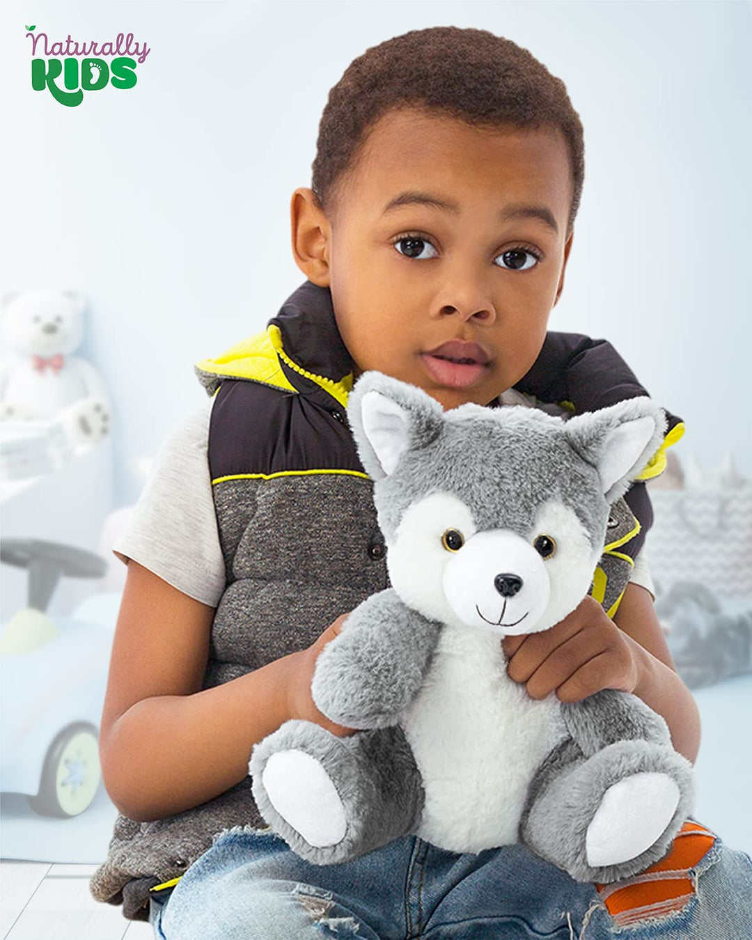 Naturally KIDS Stuffed Animal, Toddler Gifts for Boys, Girls, Plush Wolf