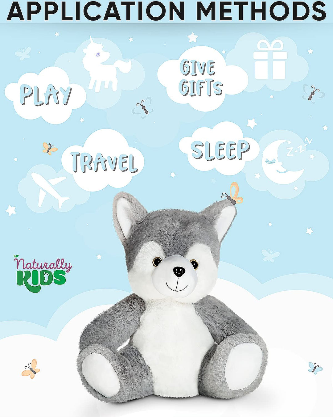 Naturally KIDS Stuffed Animal, Toddler Gifts for Boys, Girls, Plush Wolf