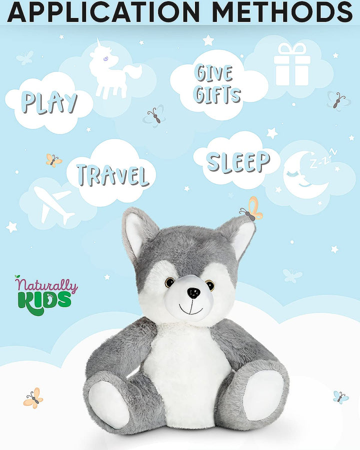 Naturally KIDS Stuffed Animal, Toddler Gifts for Boys, Girls, Plush Wolf