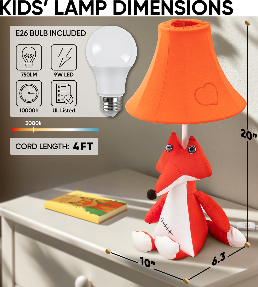 🦊 Fox Lamp for Kids’ Room, Sitting Fox Kids Lamp for Girls Bedroom — Birthday Gift