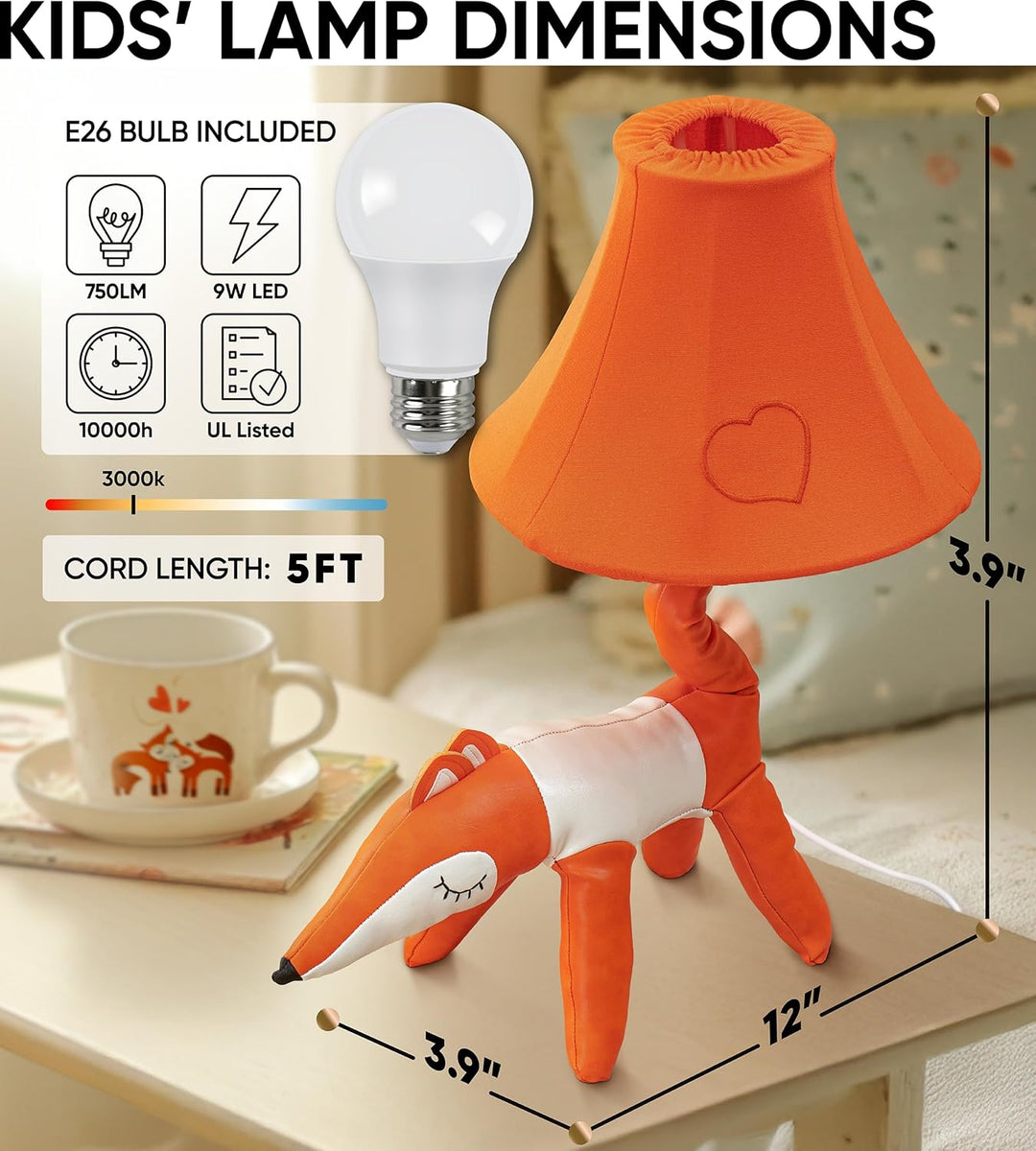 🦊 Fox Lamp for Kids’ Room, Standing Fox Kids Lamp for Girls Bedroom — Birthday Gift