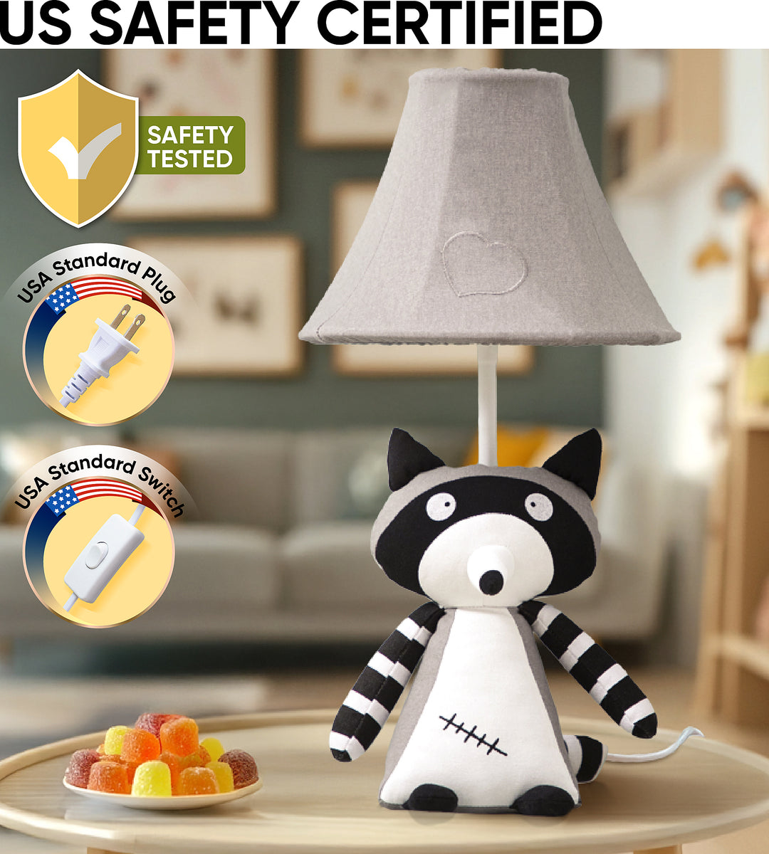 🦝 Raccoon Lamp for Kids’ Room, Sitting Raccoon Kids Lamp for Boys Bedroom — Birthday Gift