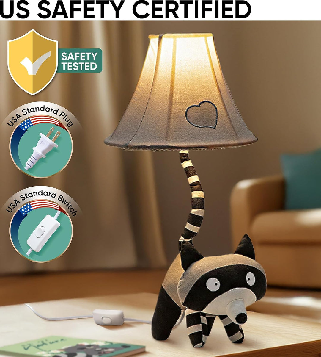 🦝 Raccoon Lamp for Kids’ Room, Standing Raccoon Kids Lamp for Boys Bedroom — Birthday Gift