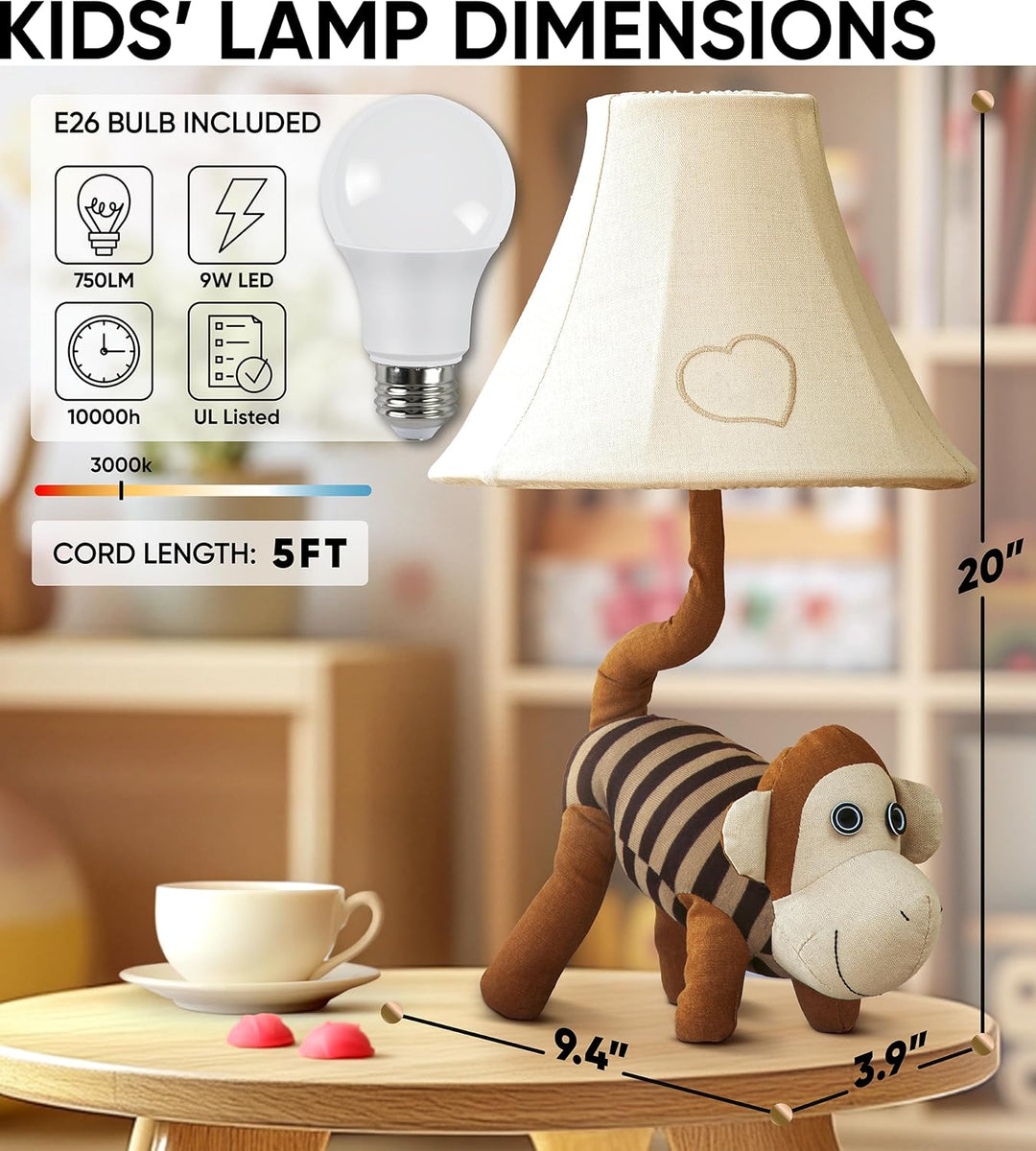 🐵 Monkey Lamp for Kids’ Room, Kids Lamp for Boys Bedroom — Birthday Gift
