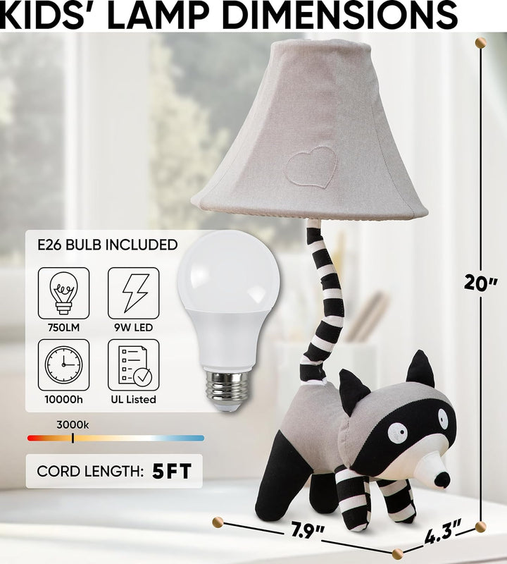 🦝 Raccoon Lamp for Kids’ Room, Standing Raccoon Kids Lamp for Boys Bedroom — Birthday Gift
