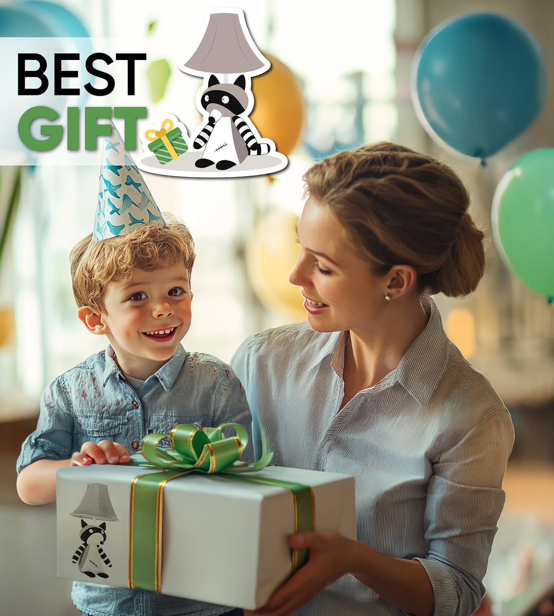 🦝 Raccoon Lamp for Kids’ Room, Sitting Raccoon Kids Lamp for Boys Bedroom — Birthday Gift