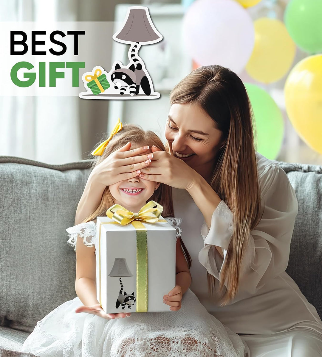 🦝 Raccoon Lamp for Kids’ Room, Standing Raccoon Kids Lamp for Boys Bedroom — Birthday Gift