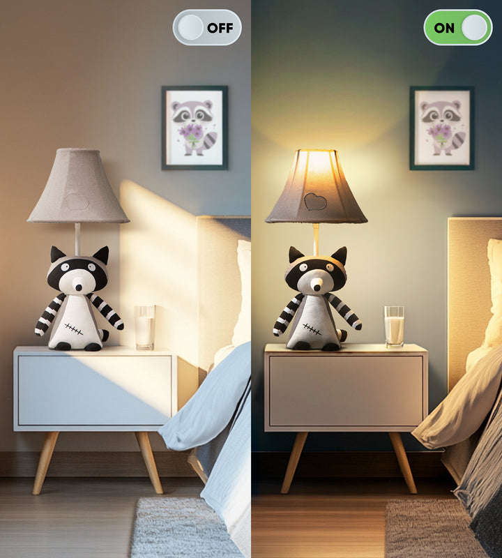 🦝 Raccoon Lamp for Kids’ Room, Sitting Raccoon Kids Lamp for Boys Bedroom — Birthday Gift