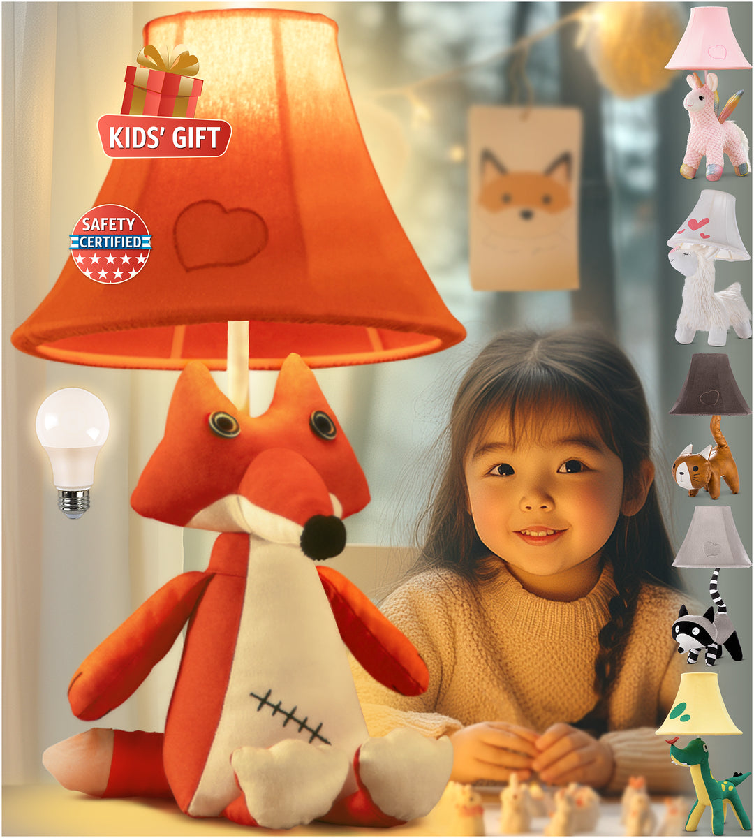 Naturally KIDS sitting fox kids lamp for girls and boys bedroom, cute sitting fox design gift idea for kids