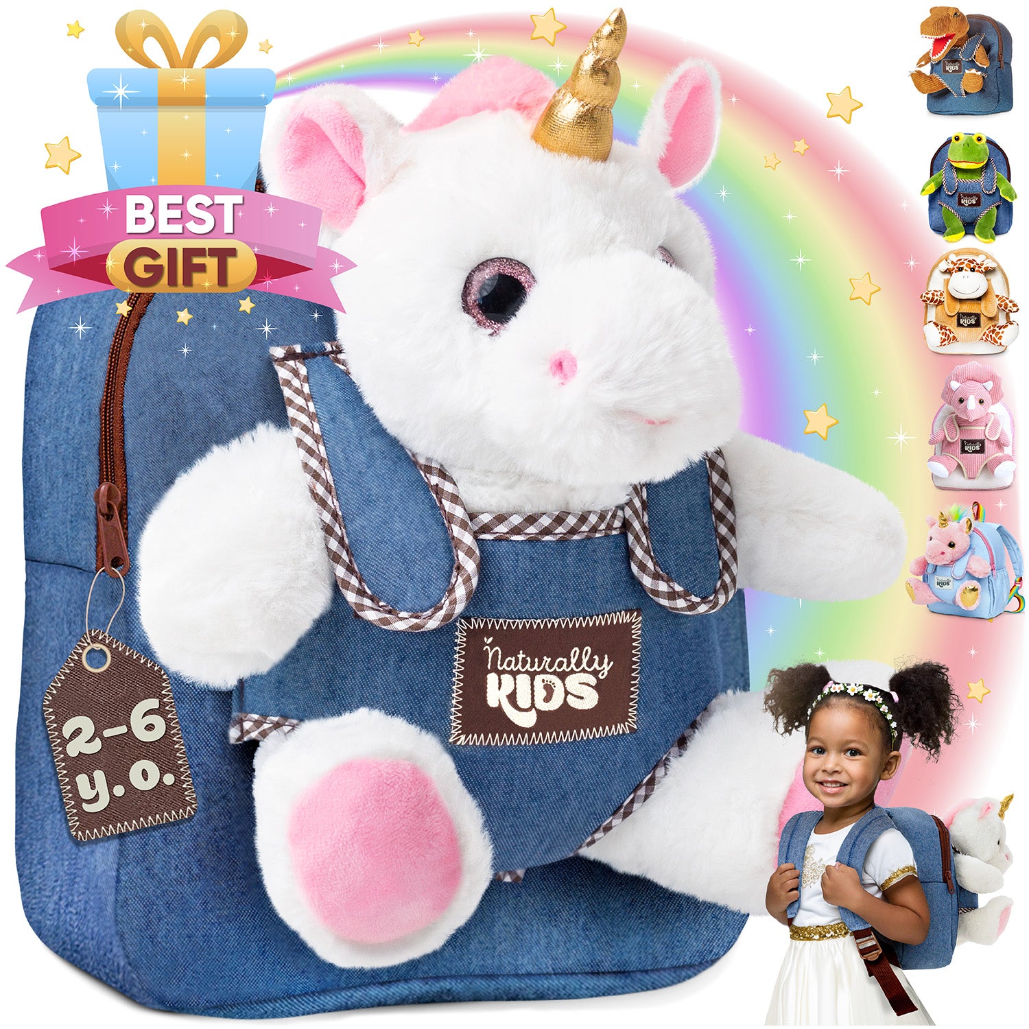 Toddler Unicorn Backpack w Plush Unicorn Toy, Birthday Unicorn Gifts