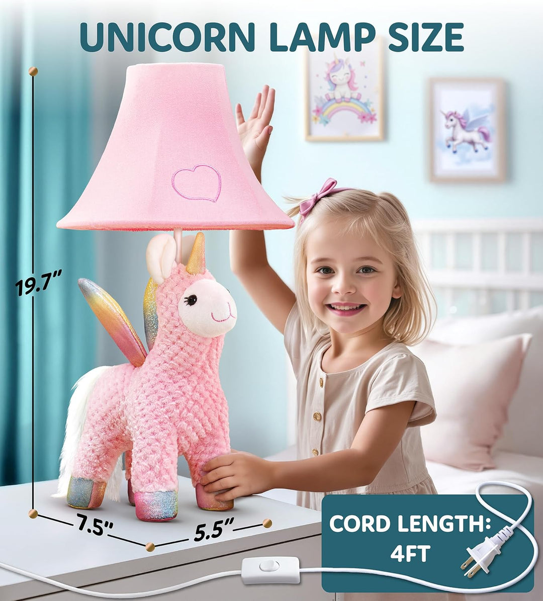 🦄 Pink Unicorn Lamp for Kids’ Room, Kids Lamp for Girls Bedroom — Cute Birthday Gift
