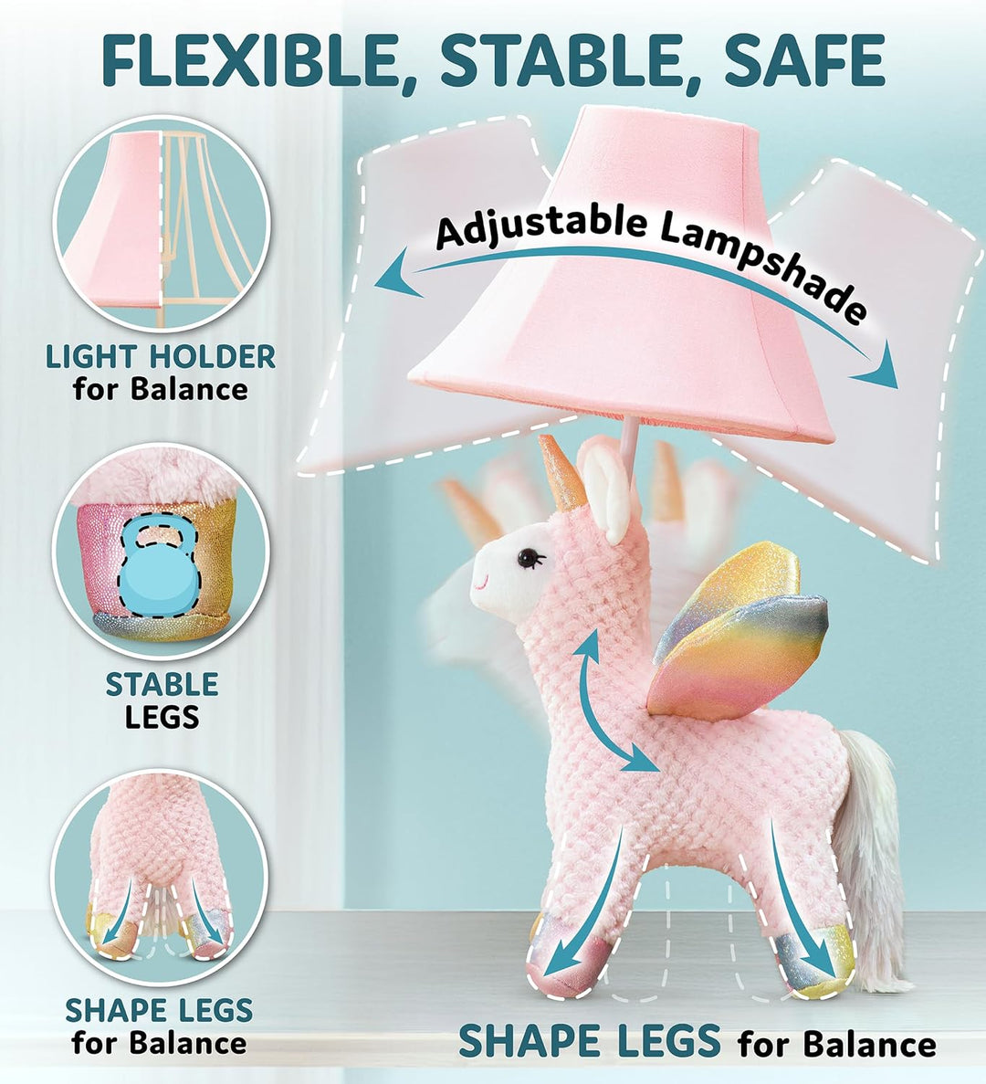 🦄 Pink Unicorn Lamp for Kids’ Room, Kids Lamp for Girls Bedroom — Cute Birthday Gift
