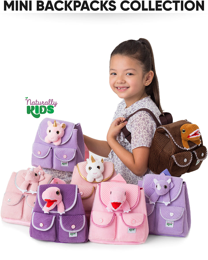 🦖 Little Toddler Corduroy Backpack with Purple T-Rex Stuffed Toy — MINI Preschool