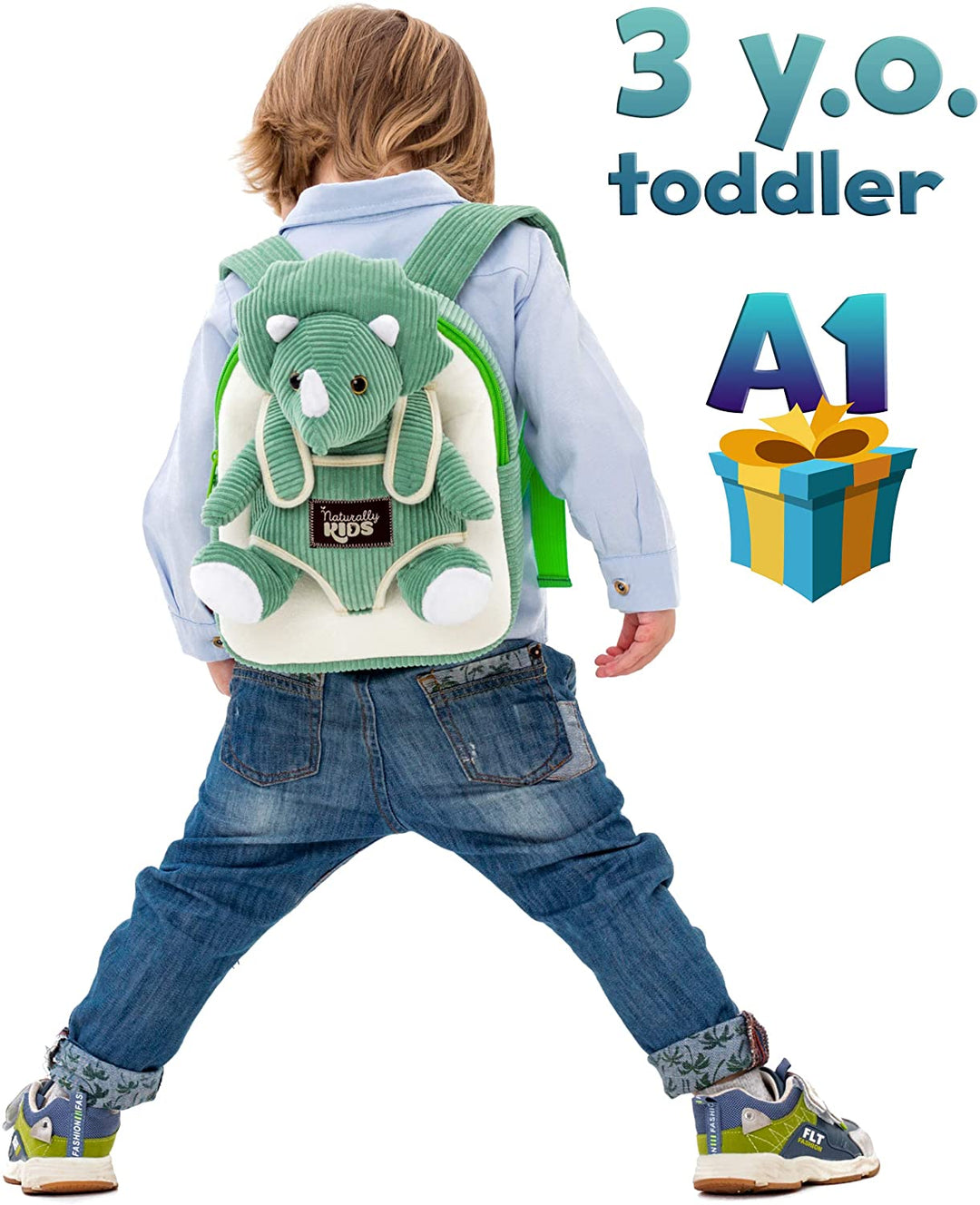 Green Triceratops Plush Stuffed Animal, Dinosaur Gifts for Kids 3-5, Dinosaur Backpack, Toddler Backpack for Boys, Girl