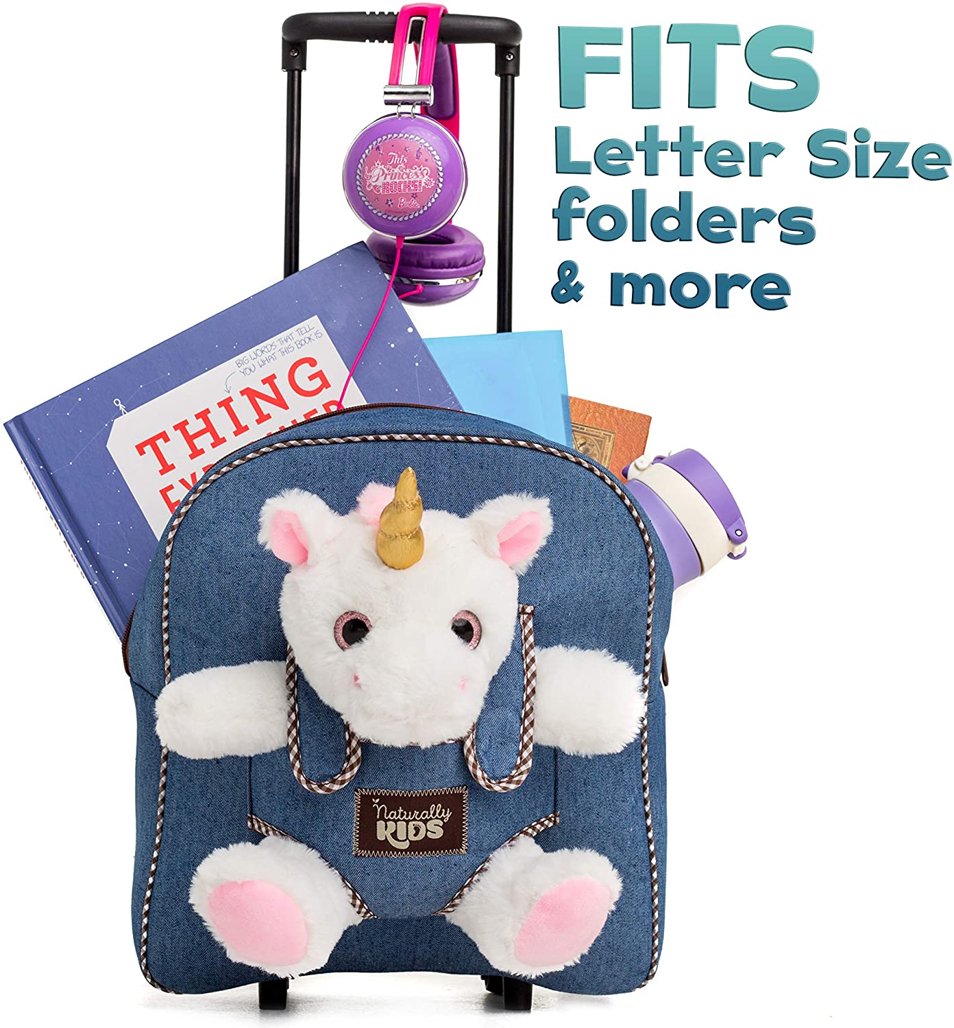 Popatu Kid's Tie Dye Unicorn Rolling Backpack Removable Plush
