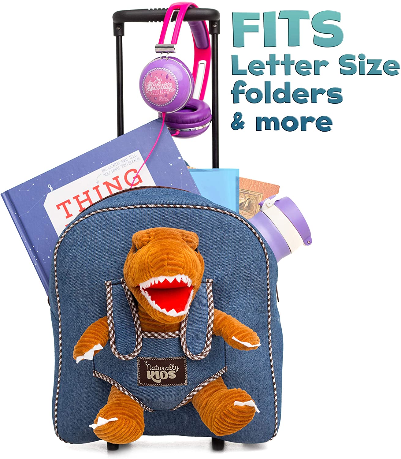 Kids' Dinosaur Backpack & Pink T-Rex Plush Toy — Rolling Bag