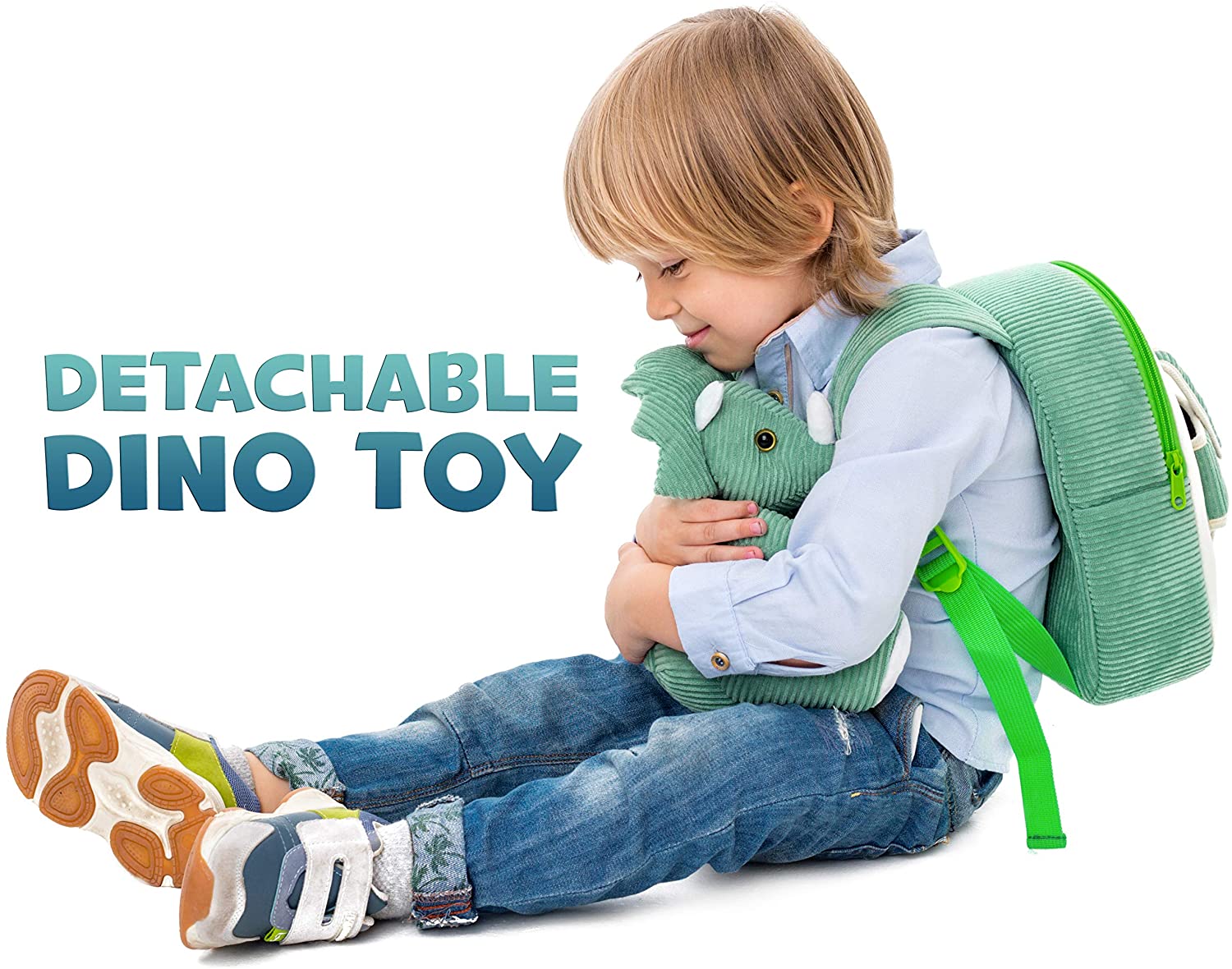 Kids' Dinosaur Backpack & Green T-Rex Plush Toy — Medium