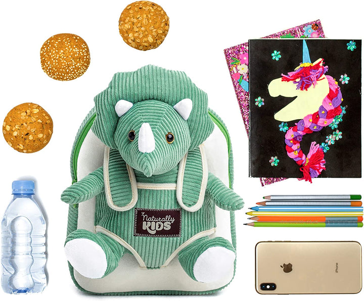 Green Triceratops Plush Stuffed Animal, Dinosaur Gifts for Kids 3-5, Dinosaur Backpack, Toddler Backpack for Boys, Girl