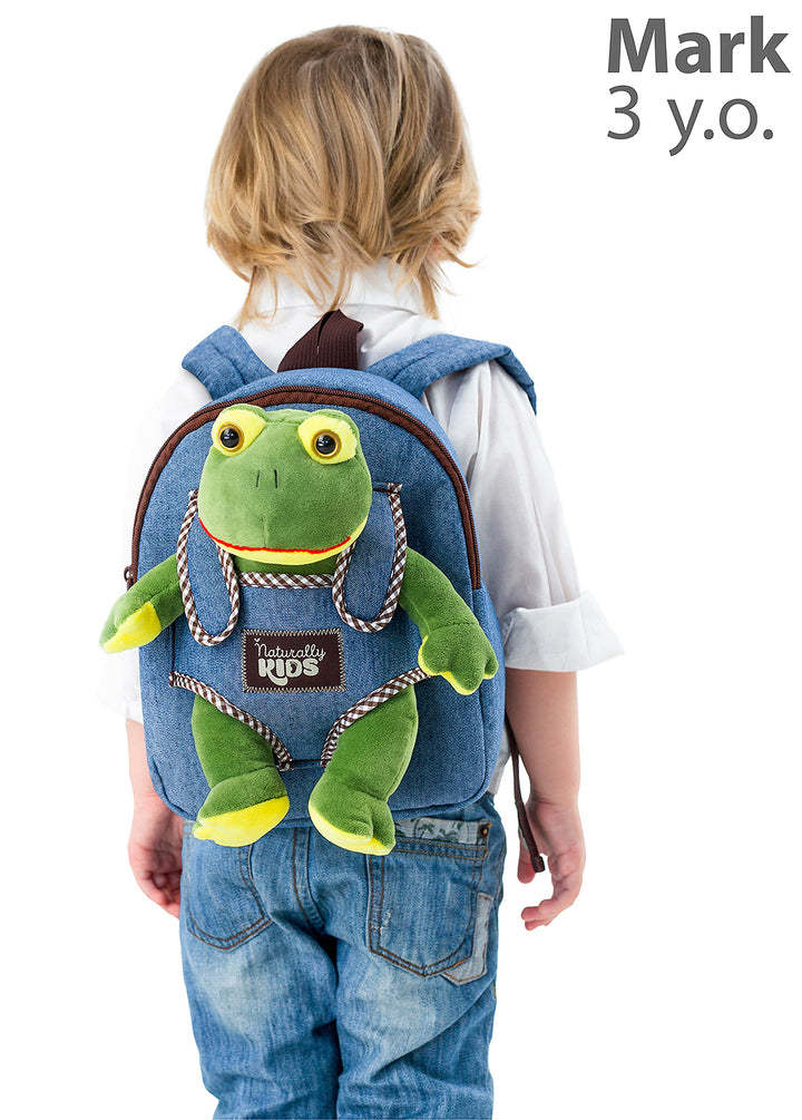 🐸 Toddler Backpack with Plush Frog Stuffed Toy — SMALL Preschool