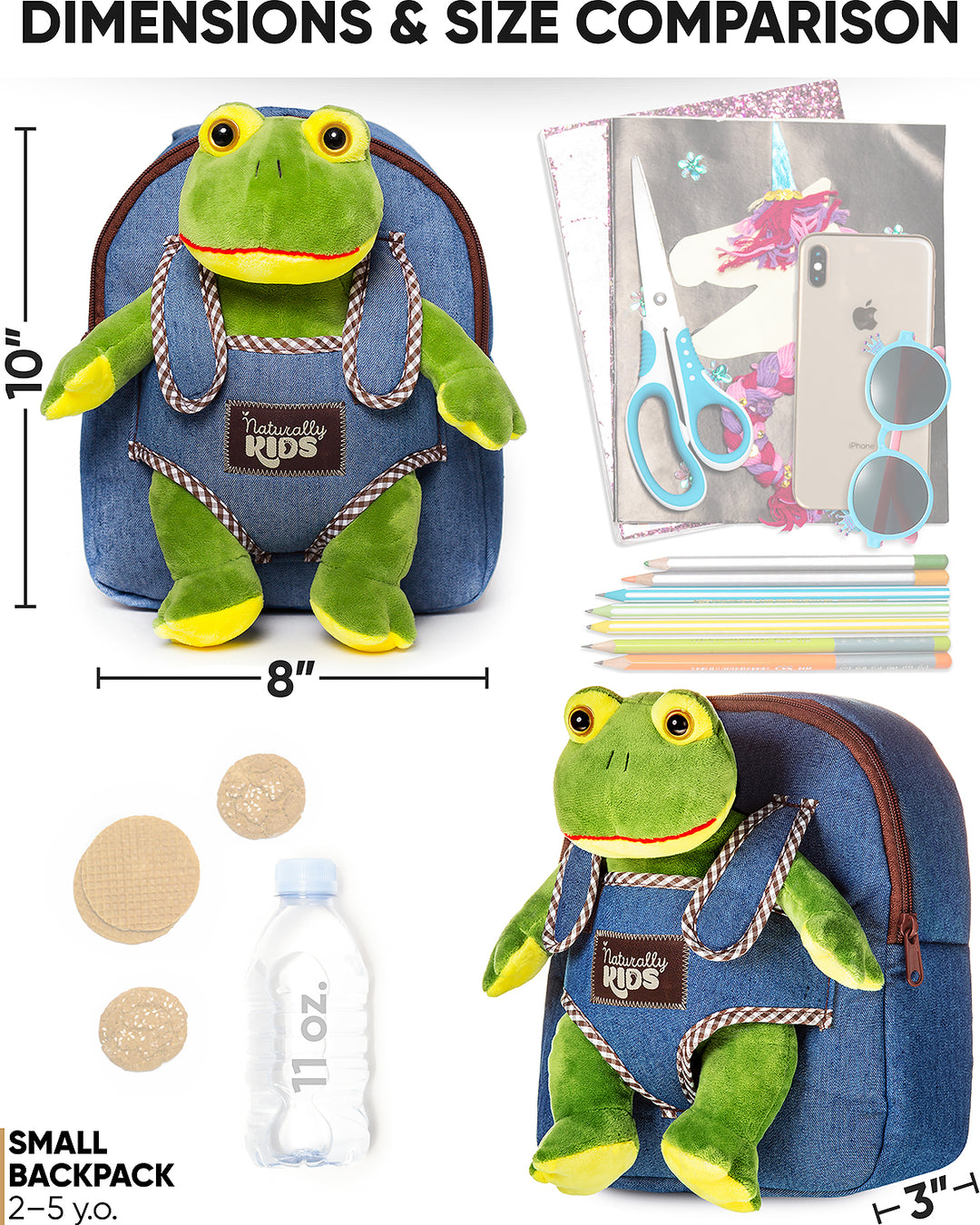 🐸 Toddler Backpack with Plush Frog Stuffed Toy — SMALL Preschool