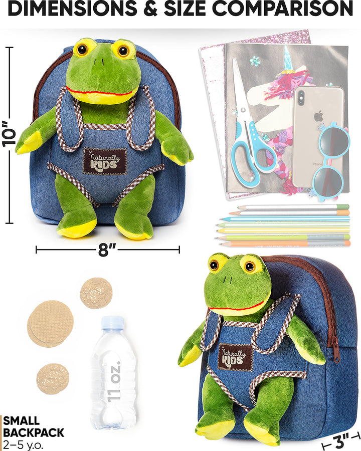 🐸 Toddler Backpack with Plush Frog Stuffed Toy — SMALL Preschool