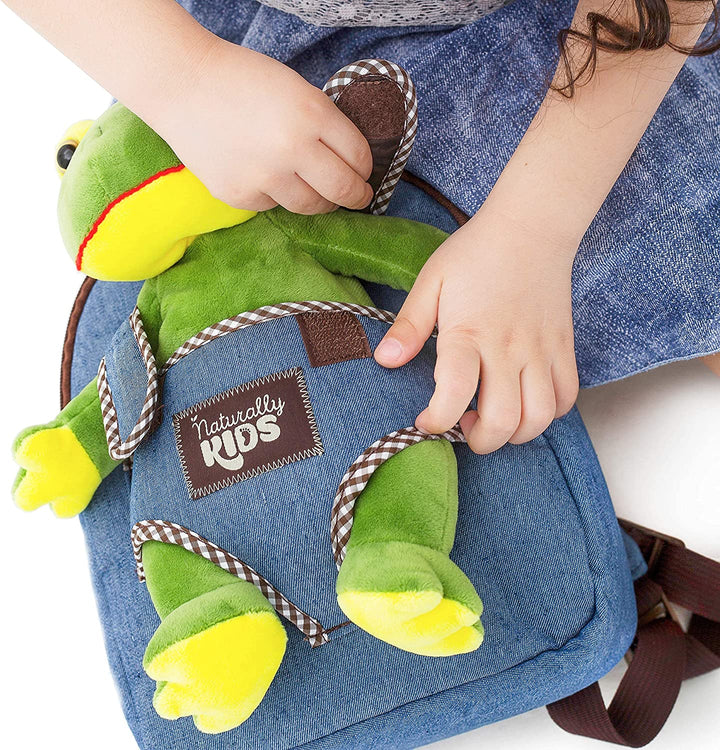 🐸 Toddler Backpack with Plush Frog Stuffed Toy — SMALL Preschool