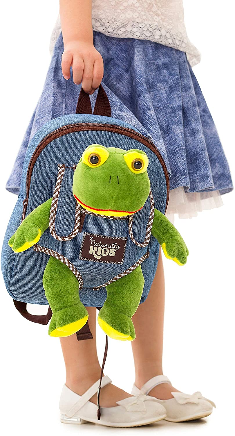 🐸 Toddler Backpack with Plush Frog Stuffed Toy — SMALL Preschool