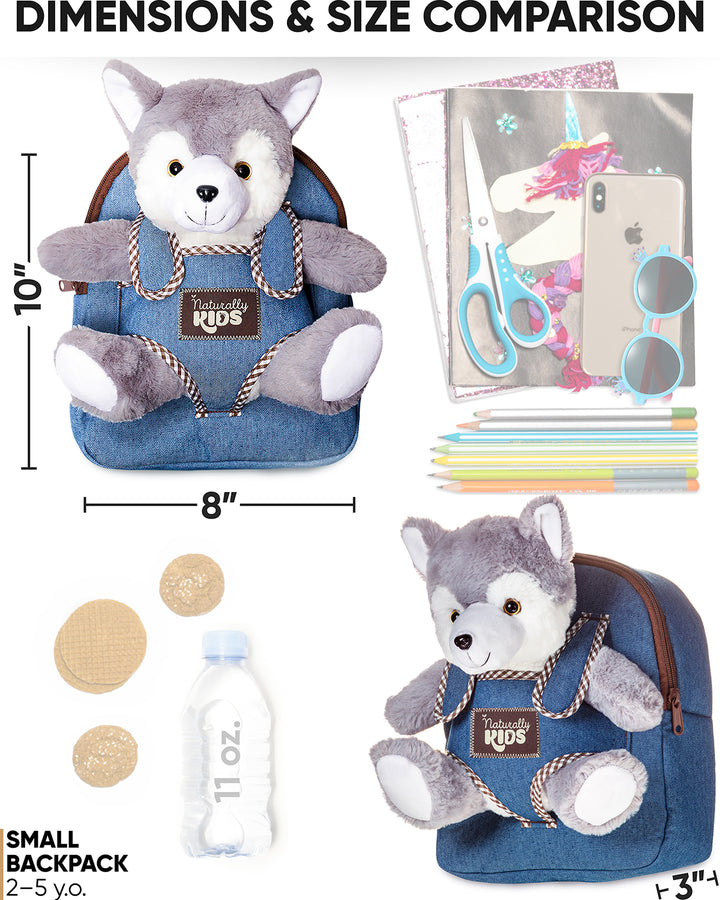 🐺 Toddler Backpack with Plush Husky / Wolf Stuffed Toy — SMALL Preschool