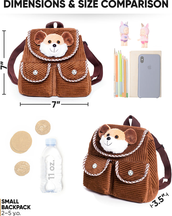 🐭 Toddler Corduroy Backpack with Plush Mouse / Rat Stuffed Toy — MINI Preschool