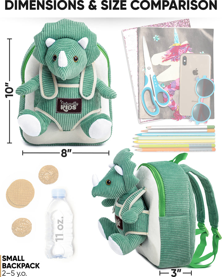 Green Triceratops Plush Stuffed Animal, Dinosaur Gifts for Kids 3-5, Dinosaur Backpack, Toddler Backpack for Boys, Girl