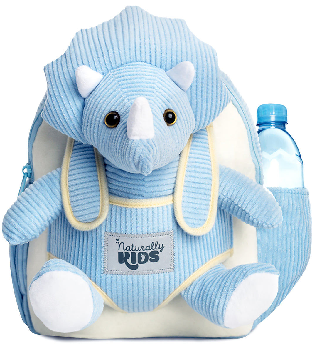 Toddler Dinosaur Backpack & Blue Triceratops Stuffed Plush Toy — SMALL with pockets & reflective safety patch by Naturally KIDS®