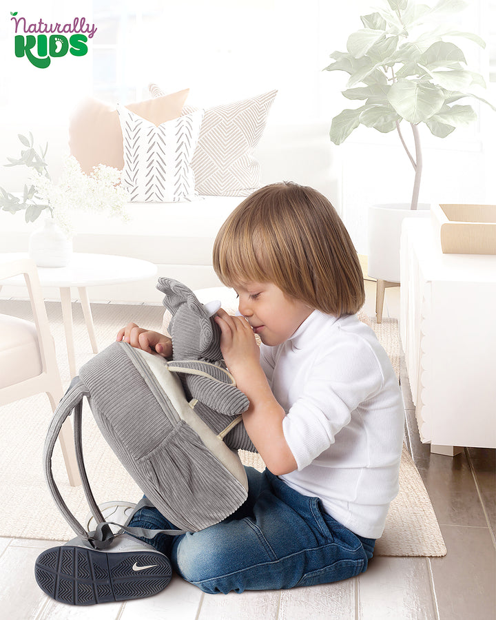 Toddler Dinosaur Backpack &amp; Grey Triceratops Stuffed Plush Toy — SMALL with pockets &amp; reflective safety patch