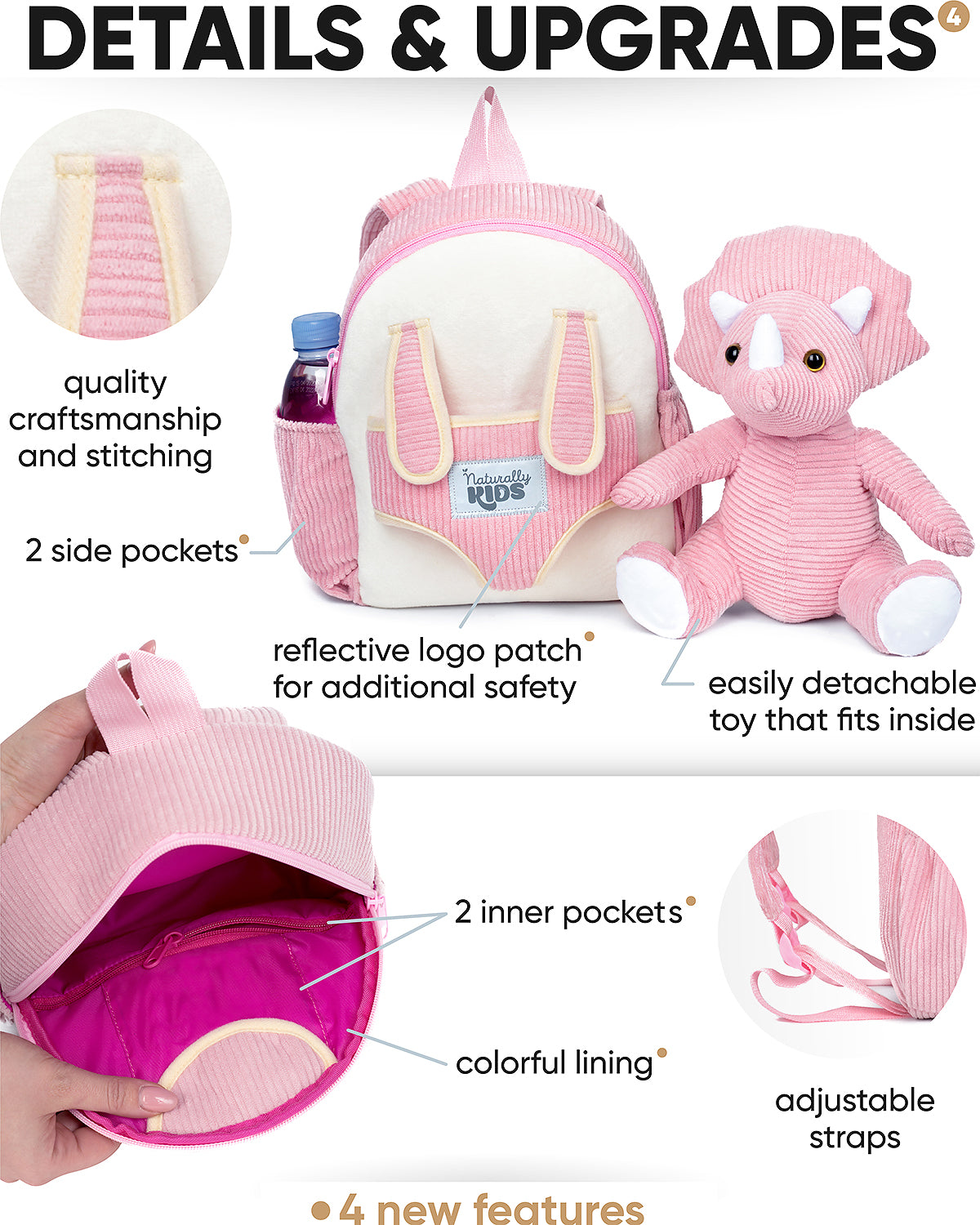 Kids Flamingo Toddler Backpack With Detachable Stuffed Animal Toy  Kindergarten Snack Bag Toddler Preschool Plush Bag(pink)