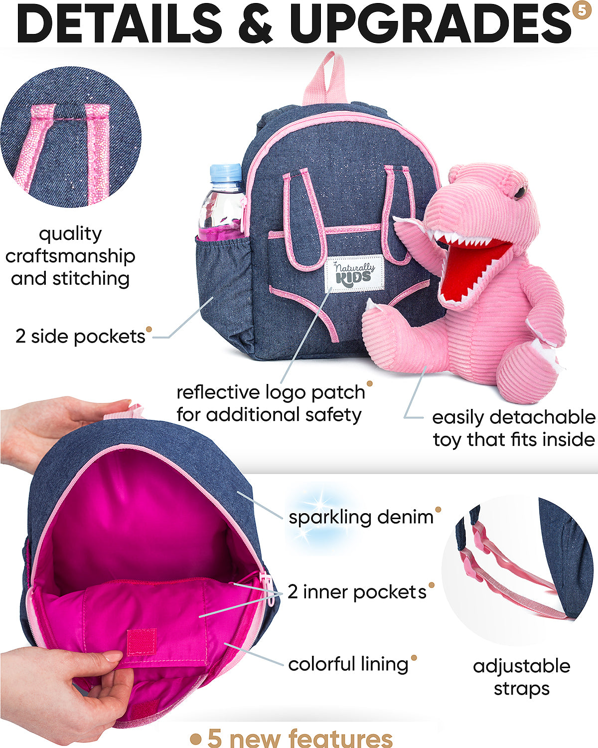 Kids' Dinosaur Backpack & Pink T-Rex Plush Toy — Rolling Bag