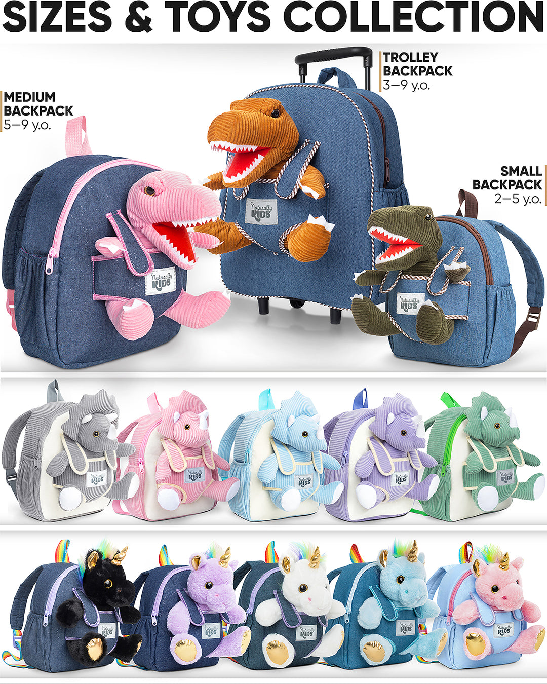 🦖 Toddler Dinosaur Backpack &amp; Green T-Rex Stuffed Plush Toy — SMALL with pockets &amp; reflective safety patch