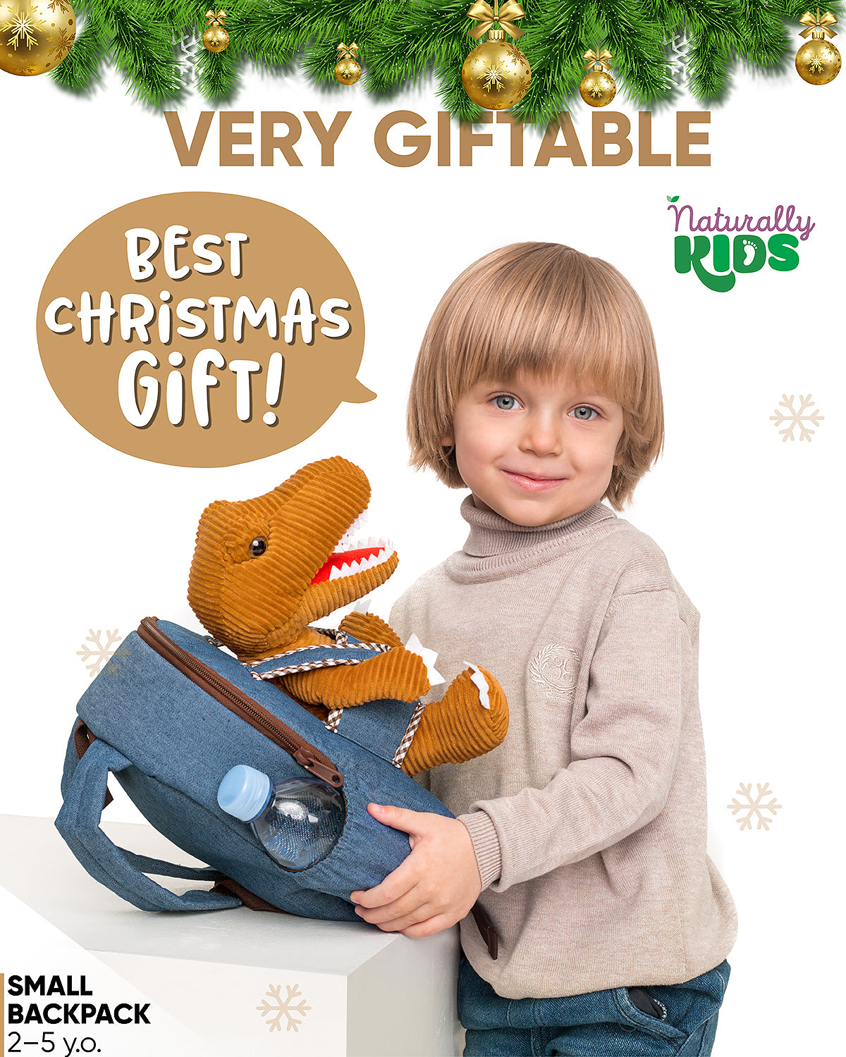 🦖 Toddler Dinosaur Backpack & Brown T-Rex Stuffed Plush Toy — SMALL with  pockets & reflective safety patch