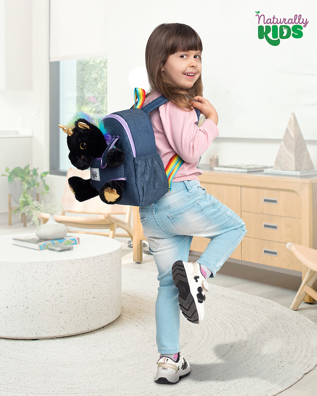 🦄 Toddler Unicorn Backpack &amp; Black Stuffed Unicorn Plush Toy — SMALL with pockets &amp; reflective safety patch