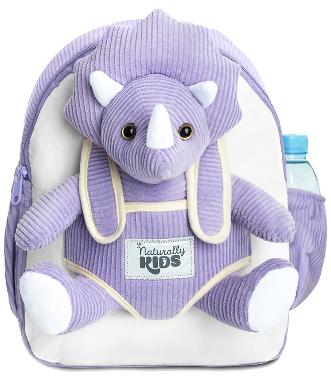 Kids' Dinosaur Backpack & Purple Triceratops Stuffed Plush Toy — MEDIUM with pockets & reflective safety patch by Naturally KIDS®