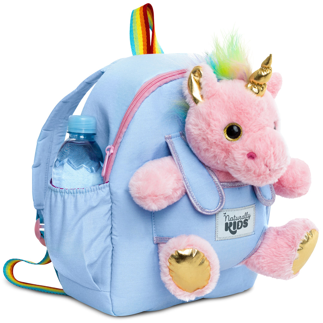 Kids' Unicorn Backpack & Pink Stuffed Plush Unicorn Toy — MEDIUM with pockets & reflective safety patch by Naturally KIDS®