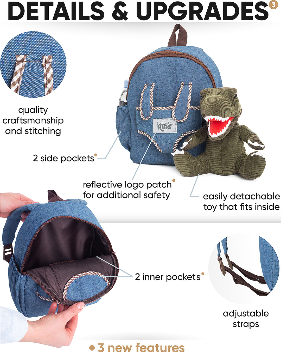 Kids Dinosaur Backpack Green T Rex Plush Toy MEDIUM Naturally KIDS backpacks with plush dinosaur toys unicorn gifts