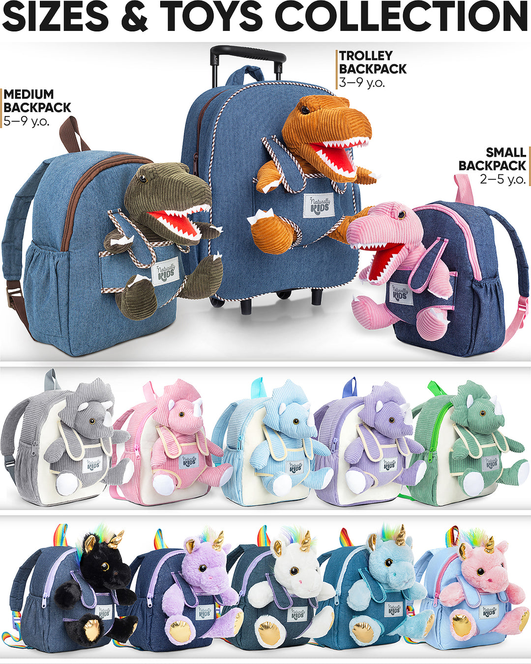 Naturally KIDS toddler backpack w. dinosaur toys unicorn gifts Naturally KIDS backpacks with plush dinosaur toys unicorn gifts