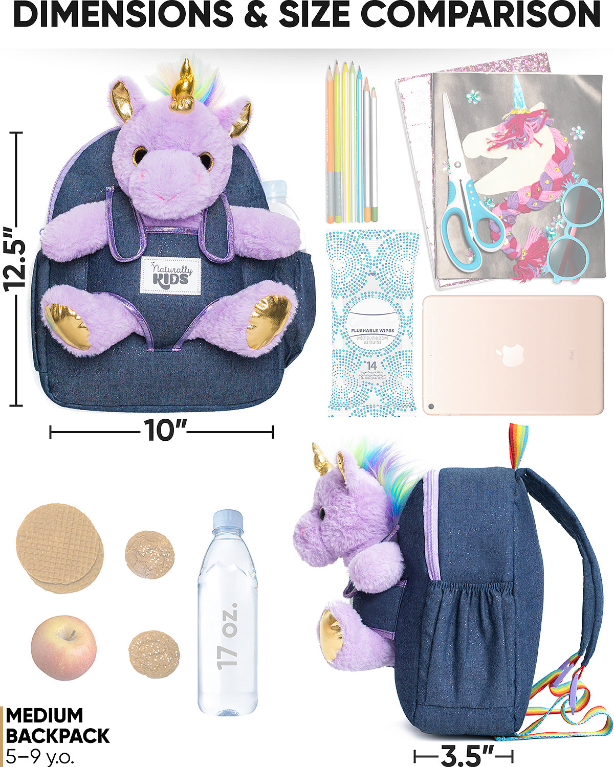 SAFESSED Unicorn Kids School Bag KCB132 with Soft Plush Finish Toy Backpack