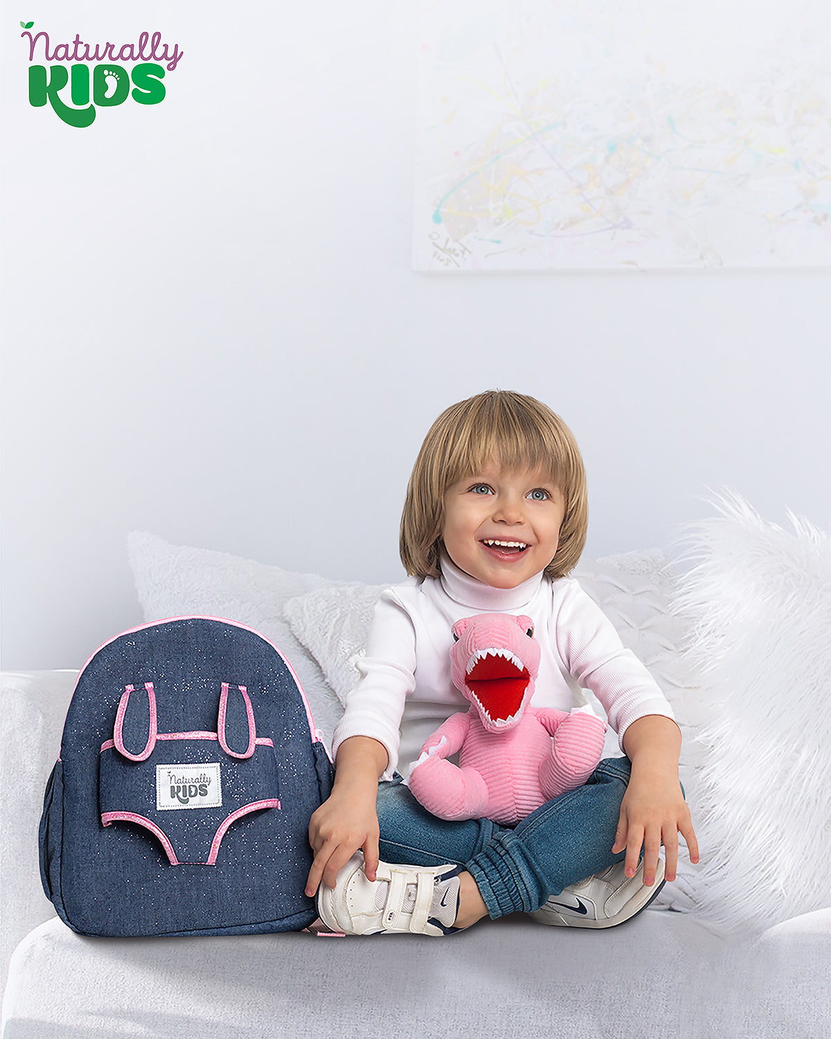 🦖 Kids' Dinosaur Backpack & Pink T-Rex Stuffed Plush Toy — MEDIUM with  pockets & reflective safety patch