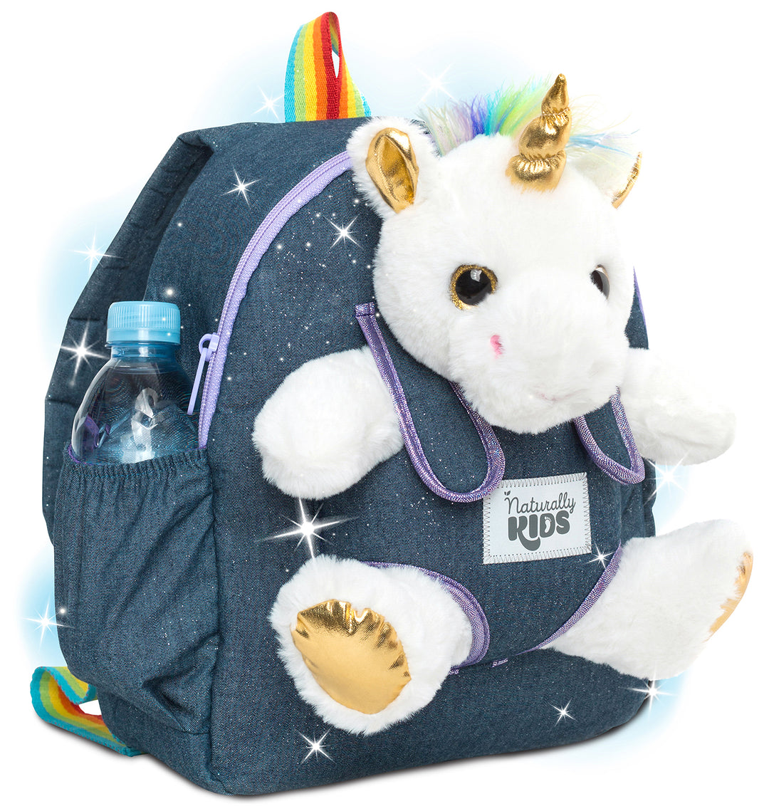 Kids' Unicorn Backpack & Stuffed Plush Unicorn Toy — MEDIUM with pockets & reflective safety patch by Naturally KIDS®