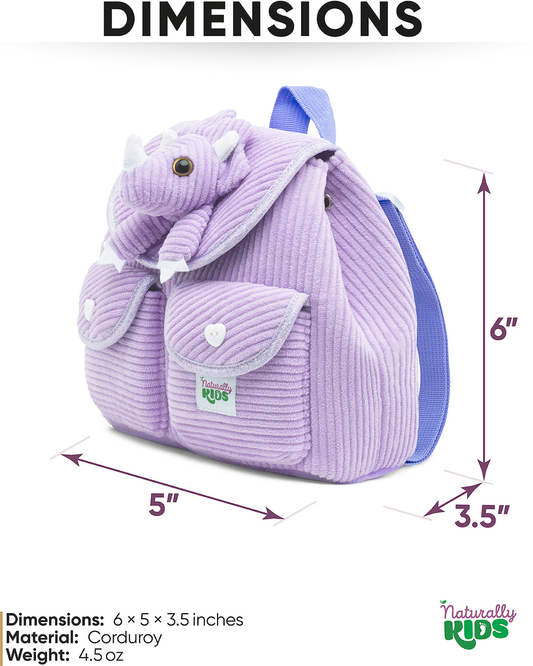 Little Toddler Corduroy Backpack with Purple Triceratops Stuffed Toy — MINI Preschool
