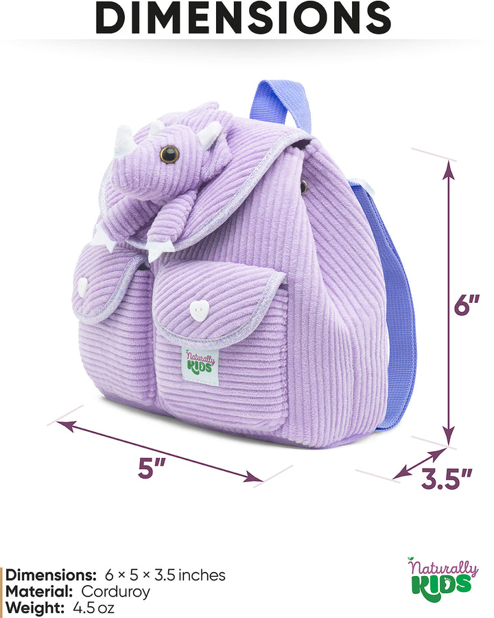 Little Toddler Corduroy Backpack with Purple Triceratops Stuffed Toy — MINI Preschool