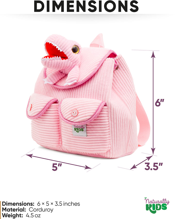 🦖 Little Toddler Corduroy Backpack with Pink T-Rex Stuffed Toy — MINI Preschool
