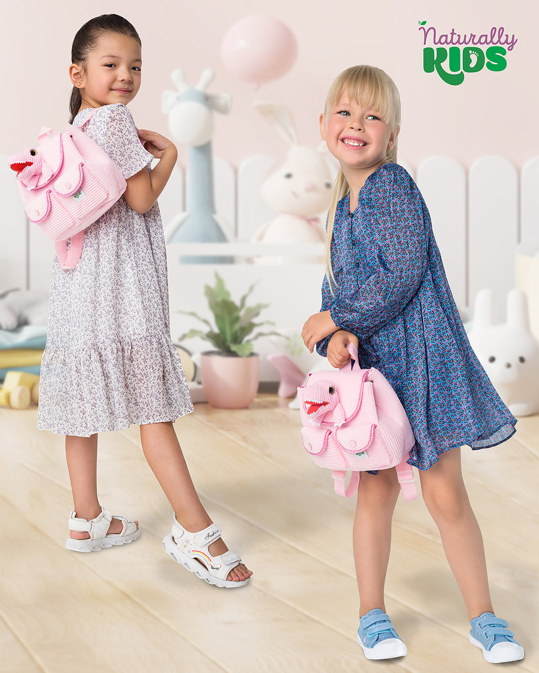 🦖 Little Toddler Corduroy Backpack with Pink T-Rex Stuffed Toy — MINI Preschool