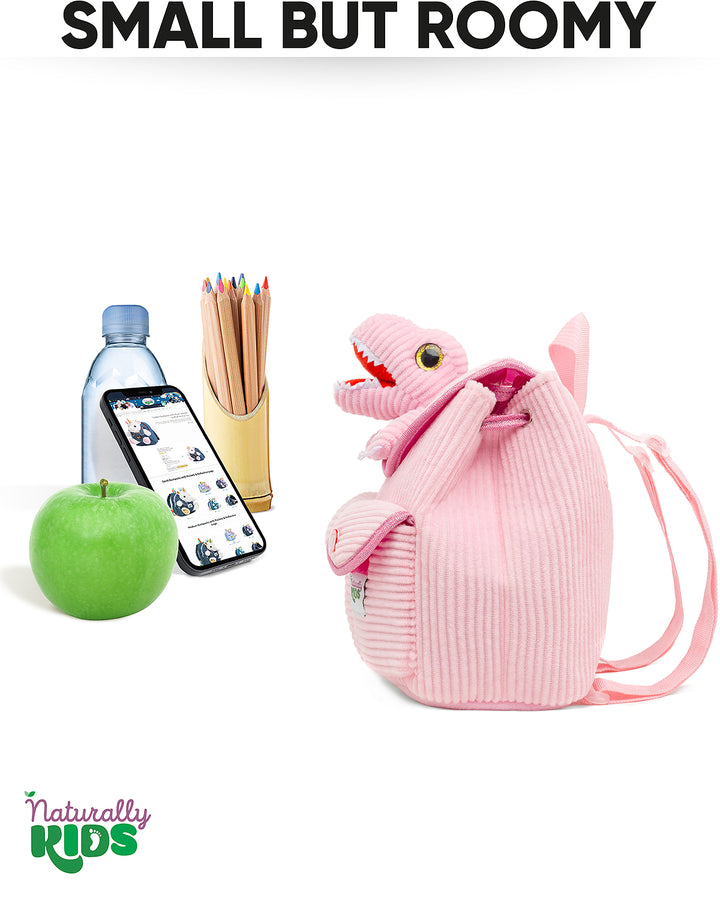 🦖 Little Toddler Corduroy Backpack with Pink T-Rex Stuffed Toy — MINI Preschool