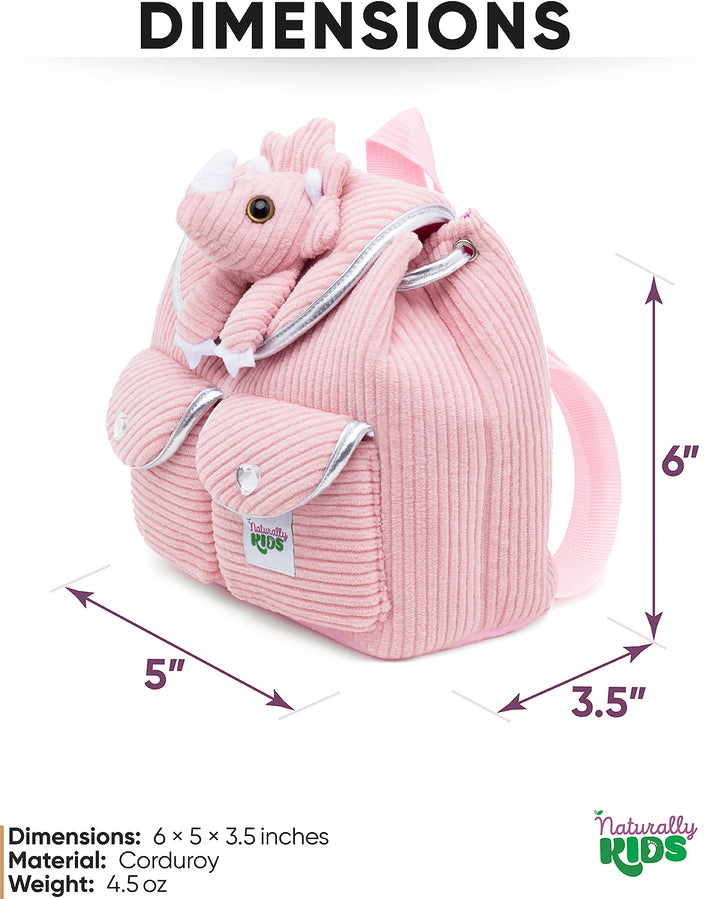 Little Toddler Corduroy Backpack with Pink Triceratops Stuffed Toy — MINI Preschool